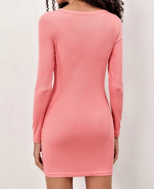 Robe Guess Moulante Fuchsia En Maille Côtelée - Manches Longues - Taille M