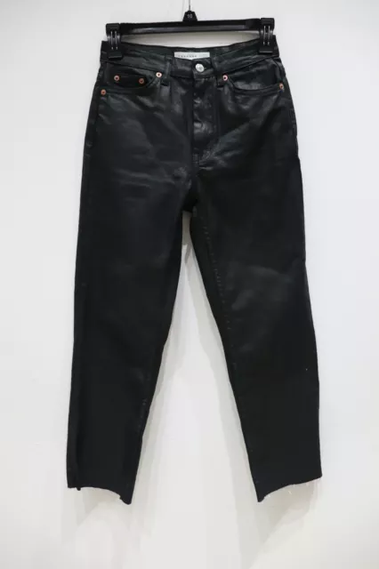 NEW TOPSHOP High Rise Straight Leg Clean coated Raw Hem Cropped Jeans Women's 25