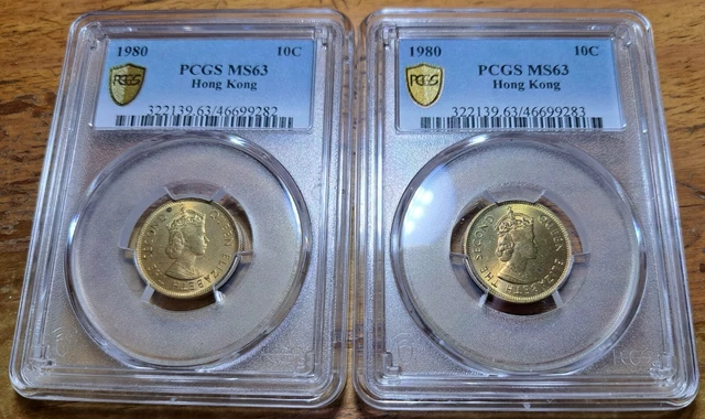 hong kong 10 cents 1980 PCGS MS 63 lof of 2(5)