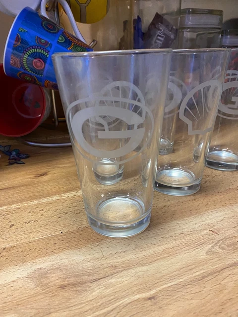 5 GREEN BAY PACKERS & SHELL Gasoline Etched LOGO on 6" Thick Drinking Glasses
