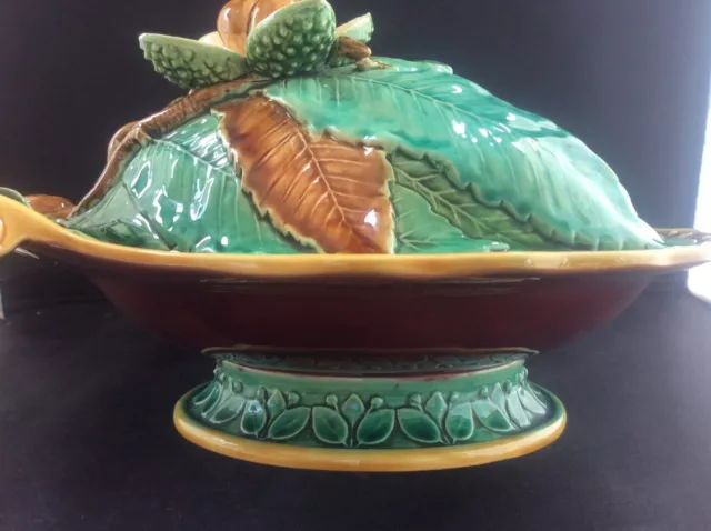 Antique MINTON Majolica Chestnut Dish c1860 MINTONS Majolica Pottery Snowdrops