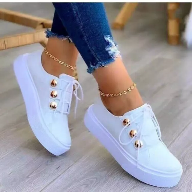 Womens Ladies Platform Trainers Flatform Lace Up Casual Shoes Sneakers Size Uk 2