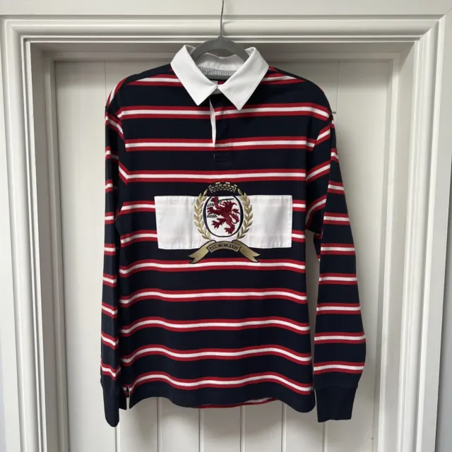 Tommy Hilfiger Men's Striped Long Sleeved Rugby Top Red White & Blue Size Small