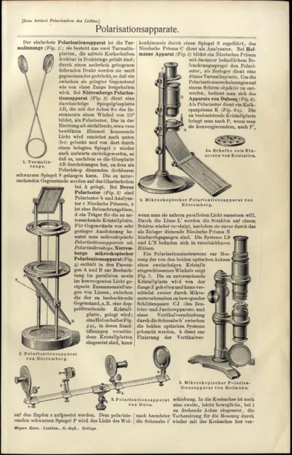 Original lithographische Tafeln v. 1909 Polarisation des Lichtes + div. Apparate 3