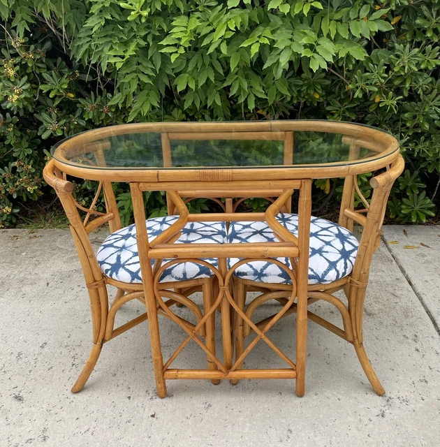 1970 Vintage Rattan “Honeymoon” Dining Set, Delivery w USHIP!