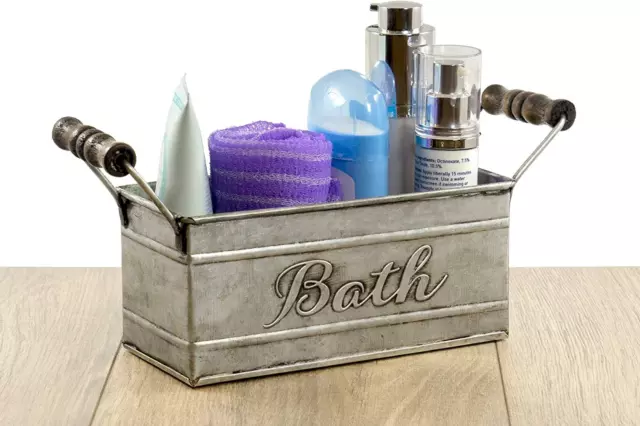 Red Co. Country Chic Vintage Inspired Bathroom Storage Bin, Tin Metal Bath