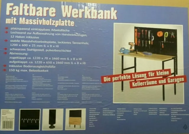 Klappbare Werkbank Klappbarer Werktisch Freistehend ca.122 x70x146 cm.Neu.