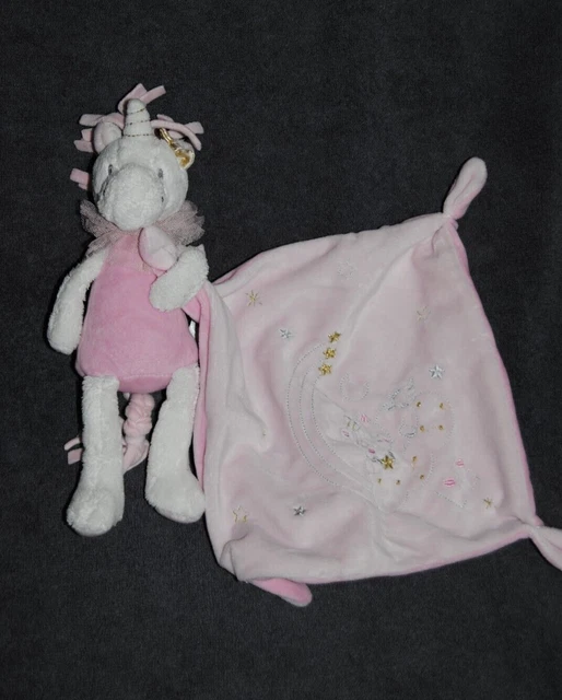 Peluche Doudou Licorne Lili NICOTOY SIMBA Mouchoir Rose  Etoiles TTBE