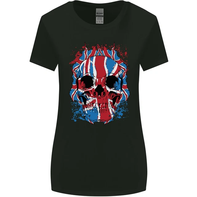Union Jack Bandiera Teschio Palestra Mma Biker da Donna più Ampia Taglio T-Shirt