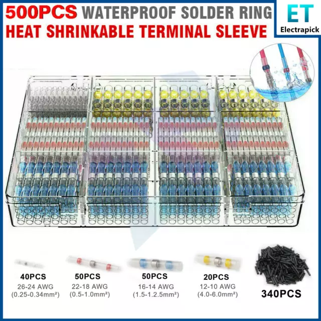 500PCS Waterproof Heat Shrink Butt Terminals Solder Seal Sleeve Wire Connectors