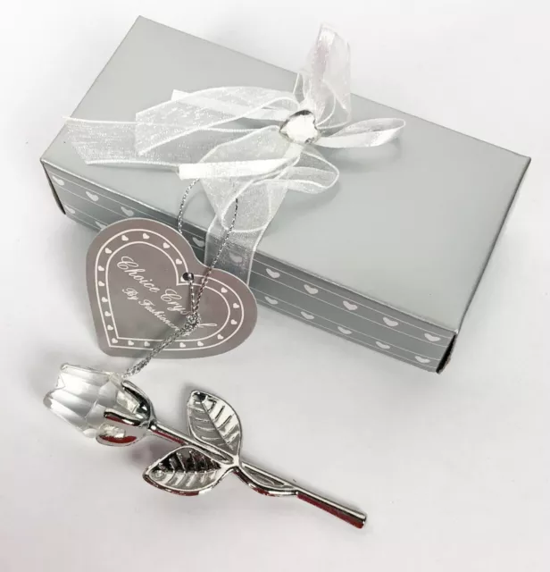 Fashioncraft Choice Clear Crystal and Silver Long Stem Rose With Gift Box