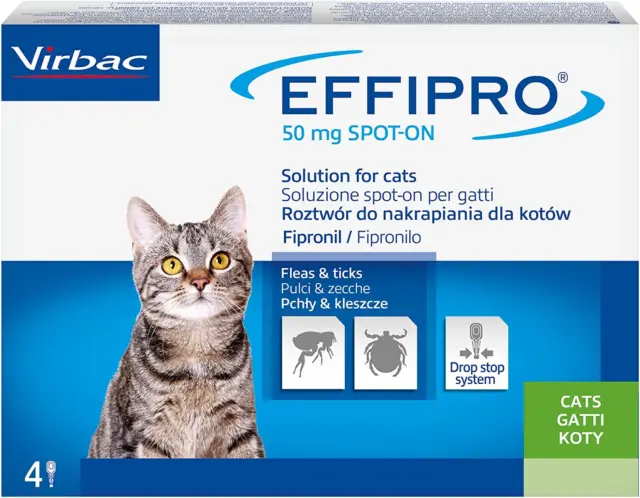 Virbac 104069012 EFFIPRO' CAT 4PIP - Antiparassitario per Gatti, Confezione Da 4