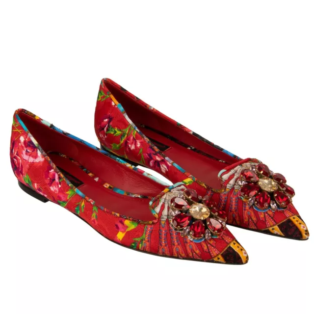 Dolce & Gabbana Carretto Crystal Brooch Shoes Ballerinas Red 36,5 6,5 12781
