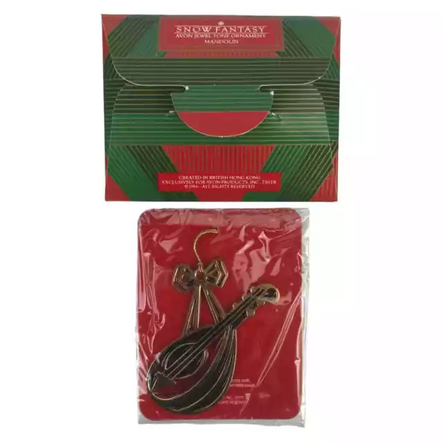 NOS Vintage Avon Mandolin Christmas Ornament Snow Fantasy Jewel Tone 1984