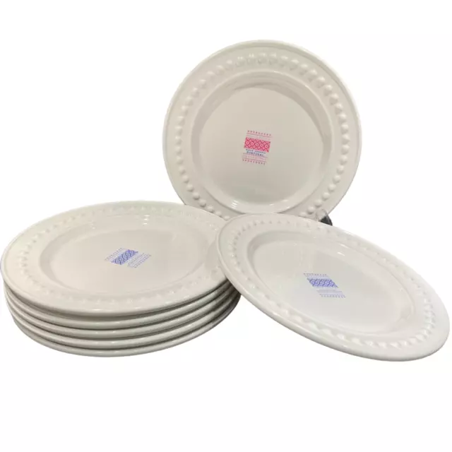 7 Fapor Portugal Dinner Plates 11.5”  White Delmar Raised  Dots chop platter