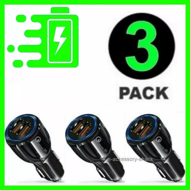 3 Pack 2 USB Port Fast Car Charger Adapter for iPhone Samsung Android Mobile