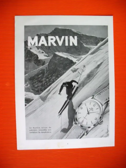 Publicite De Presse Marvin Montre Suisse De Precision Ski Ad 1951