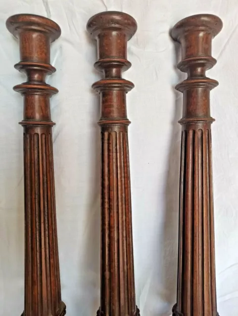 23" 3 French Antique Pair Carved Wood Trim Posts Pillars Columns Oak 3