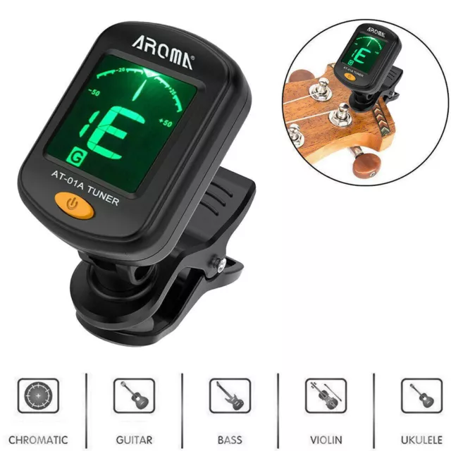 Electric Clip-On Guitar Tuner for Guitar Bass Ukulele Violin INCLUDES BATTERY