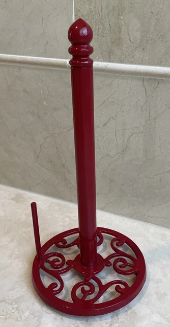 Bright Red Farmhouse Cast Iron Free Standing Paper Towel Holder Enamel 14” X 7”