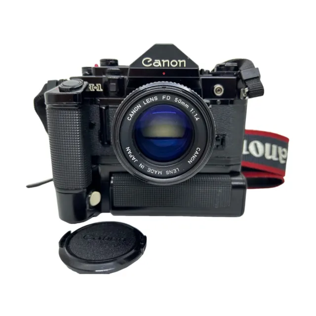 [Nuevo] Cámara fotográfica negra Canon A-1 SLR NFD 50 mm f1,4 unidad de motor de lente MA JAPÓN
