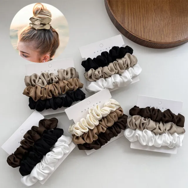 3 Unids/Set Sedoso Satén Scrunchies Seda Elástico Hairbands Accesorios Para <