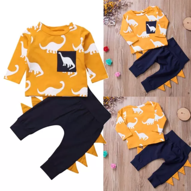 2Pcs Infant Kids Baby Boys Dinosaur Tops Pants Set Tracksuit Outfits Clothes
