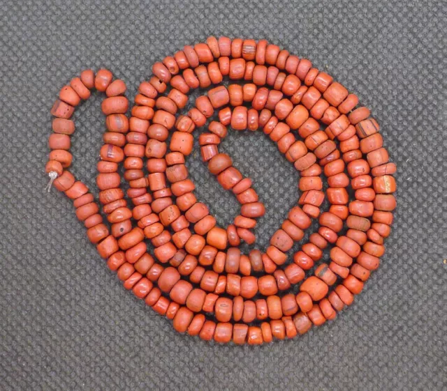 59cm Perle Verre Ancien Fouille Ancient Excavated Indo Pacific Red Glass Bead