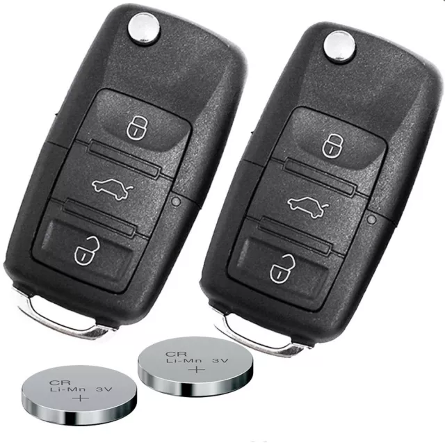 2 x boîtier clé rabattable 3 boutons pour VW SEAT SKODA batterie brute