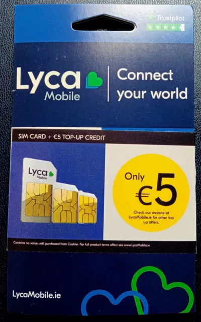 1 LYCA card UK 5G ⭐ ON IRELAND Lycamobile - THE €5 PicClick Irish £10.25 balance sim sims ⭐ Prepay