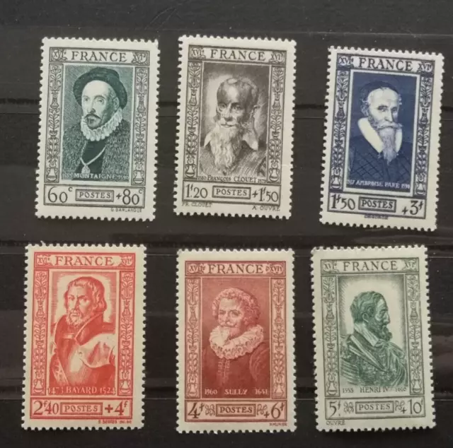 timbre FRANCE 1943 : N° 587/592 série de 6 timbres  CÉLÉBRITÉS  NEUF**