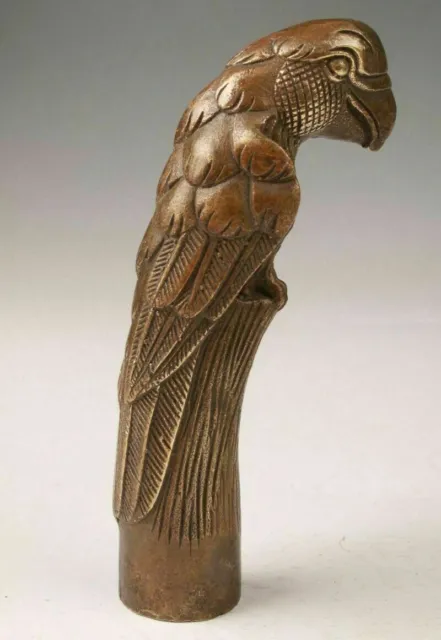 Old Carving Bronze Lifelike eagle Parrot Statue Cane Head Walking Stick Head