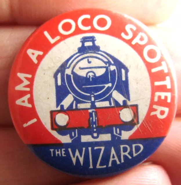 The Wizard boys Comic vintage 1950s 1960s LOCO TRAIN SPOTTERS tin pin BADGE