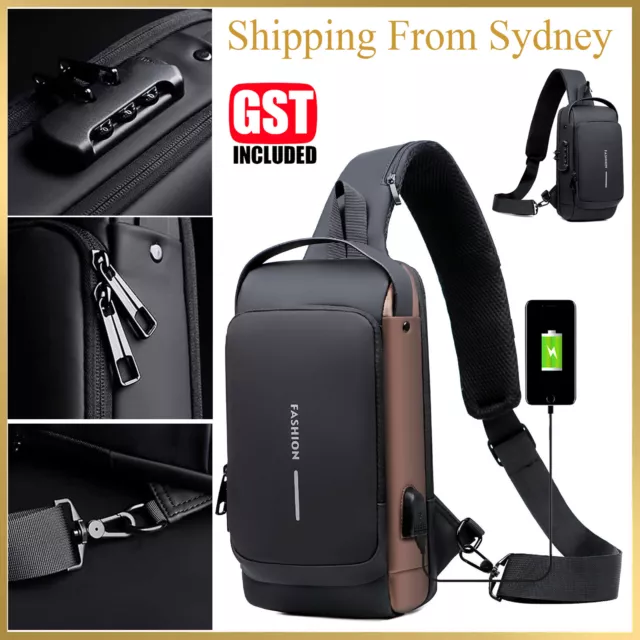 Anti-theft Chest Shoulder Messenger Backpack Men Sling Crossbody Bag USB Port