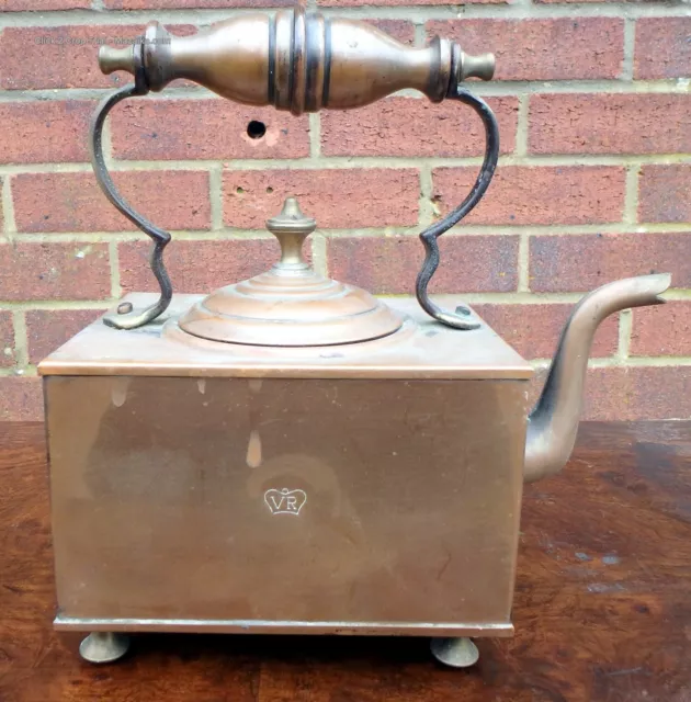 Victorian antique brass copper barge campaign stove top teapot kettle VR cypher