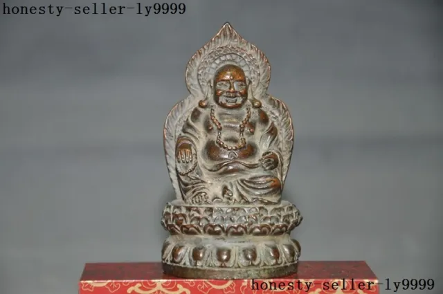 3.6" Chinese Buddhism temple bronze Happy Laugh Maitreya Buddhas Wealth Statue