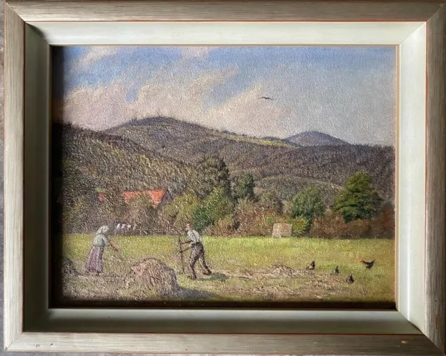 Pintura Al Óleo Trasero Vidrio Enmarcado Pointilismus Um 1900 Trabajo de Campo