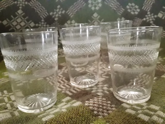 Antique Fine Vintage Etched Tumbler Glasses x6 Edwardian? Beautiful Rare