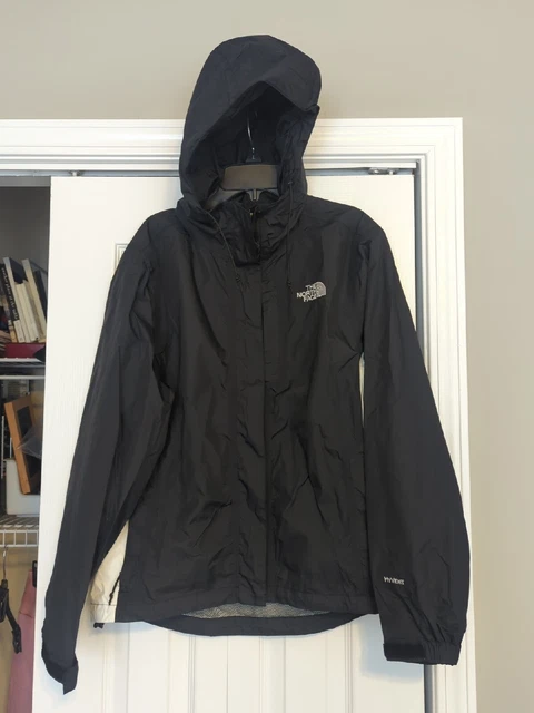 The North Face Hyvent Wind Rain Jacket Womens Small Hooded Mesh Lined Black The North Face Hyvent Wind Rain Jacket Womens Small Hooded Mesh Lined Black