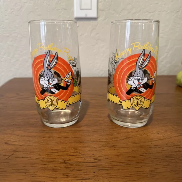 Vtg Happy Birthday Bugs Bunny Glass 50th Anniversary Warner Bros Looney Tunes