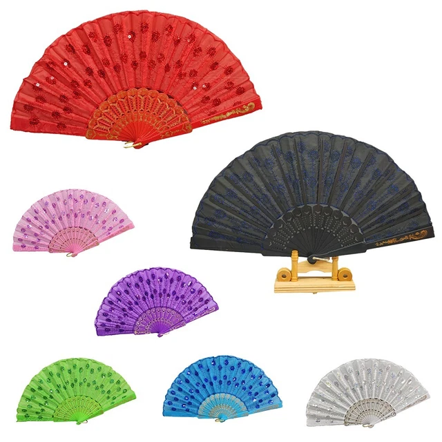 Ventilador de mano multicolor seda plegable danza china verano boda