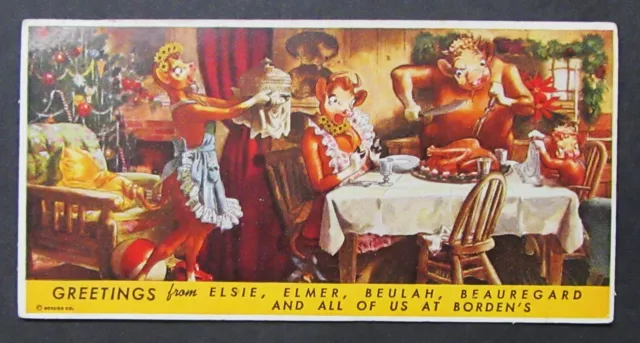 1940s BORDENS MILK Dairy -  ELSIE the COW w Elmer - Xmas dinner INK BLOTTER