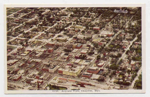 Cheyenne Wy Airplane View Old Unused Postcard Pc1768
