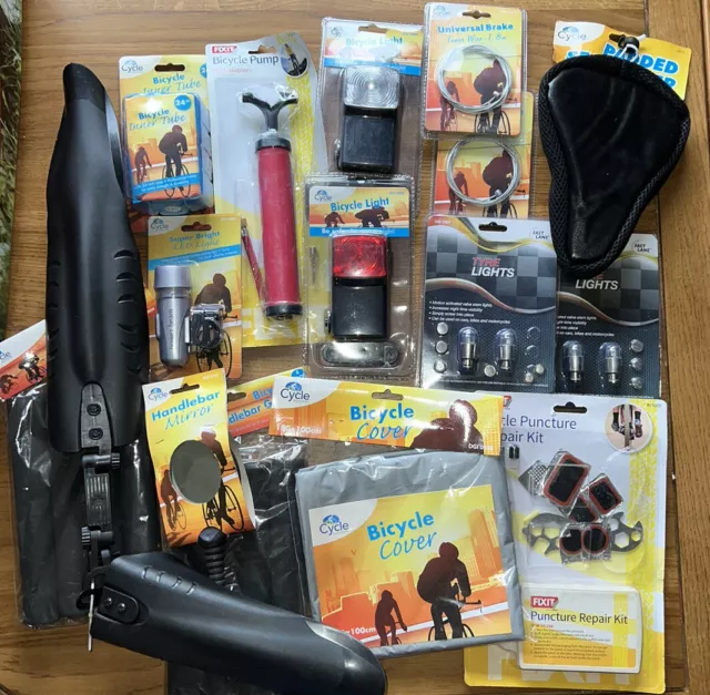 Joblot Bike Accessories Bundle #2 Lights Mirrors Covers Puncture Kit Brake Cable