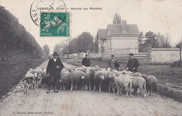 CPA 27 NORMANDIE Eure VERNEUIL s/ AVRE Iton Marché aux Moutons 1911 Animée