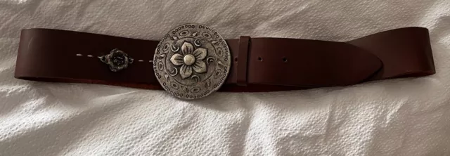 New Garuglieri Brown Womens 2” Wide Leather Belt Size Medium/Large Made in Italy