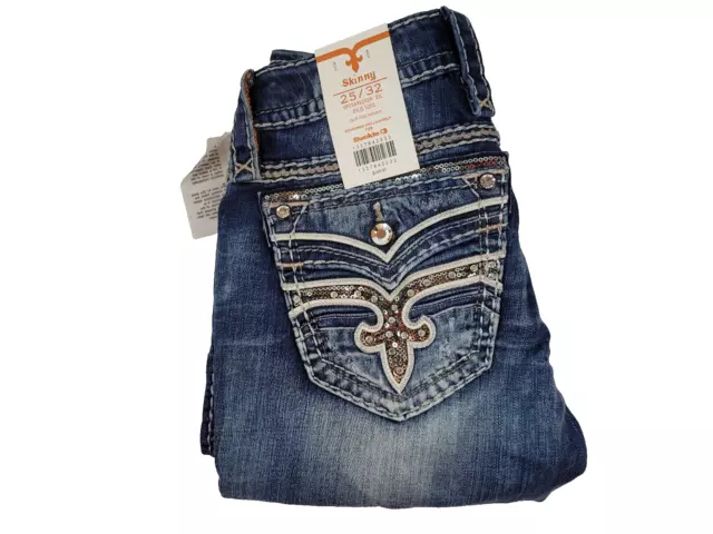 NWT Buckle Womens Rock Revival Ellis Skinny Blue Jeans Size 25 / 32 MSRP $169