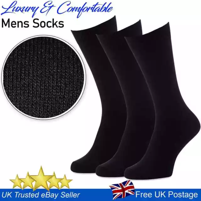 Men's Socks Black Cotton Rich Luxury Casual Soft Socks 12 Pairs Size 6 to 11