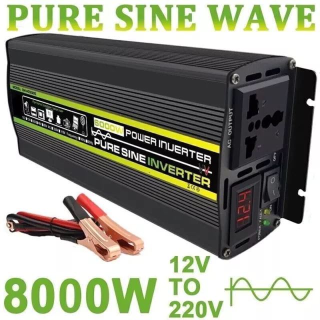 8000 4000W Pure Sine Wave Inverter DC 12V AC 220V Solar Car Power Converter 50HZ