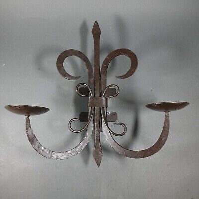 Vintage Primitive Black Iron Wall Candle Sconce Blacksmith Hand Made